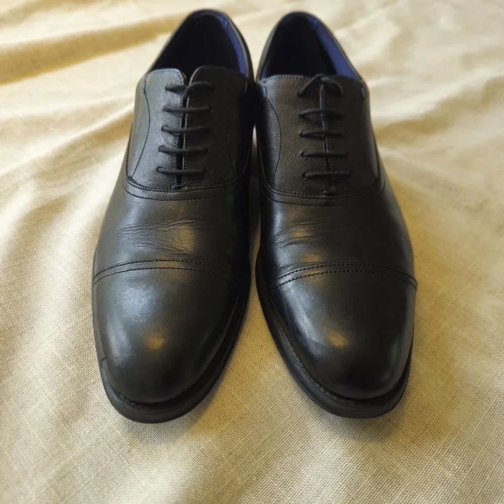 Ted Baker Fhares Oxford Cap Toe Lace Up Black Leather Men's Dress‎ Shoes US 10.5